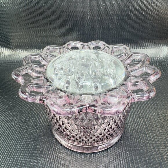 Imperial Glass Amethyst Lace Edge Diamond Point Flower Frog Clear Frog Vintage - Picture 10 of 12